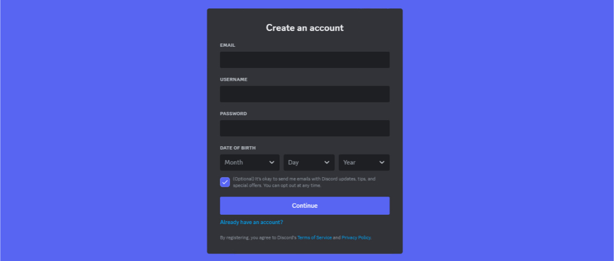 Sign up for Discord