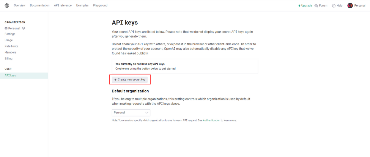 Create new secret key
