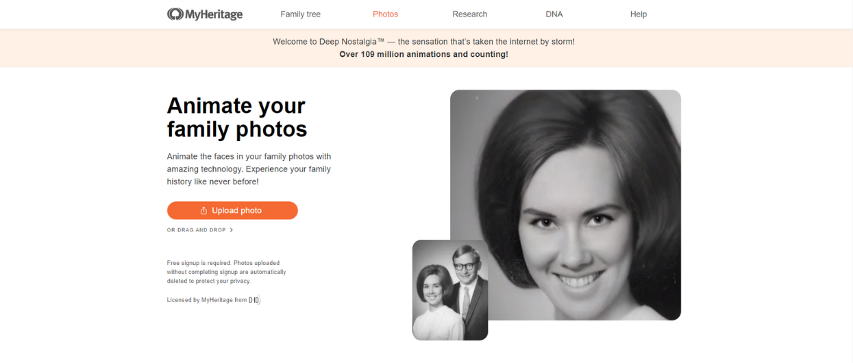 MyHeritage Deepfake maker