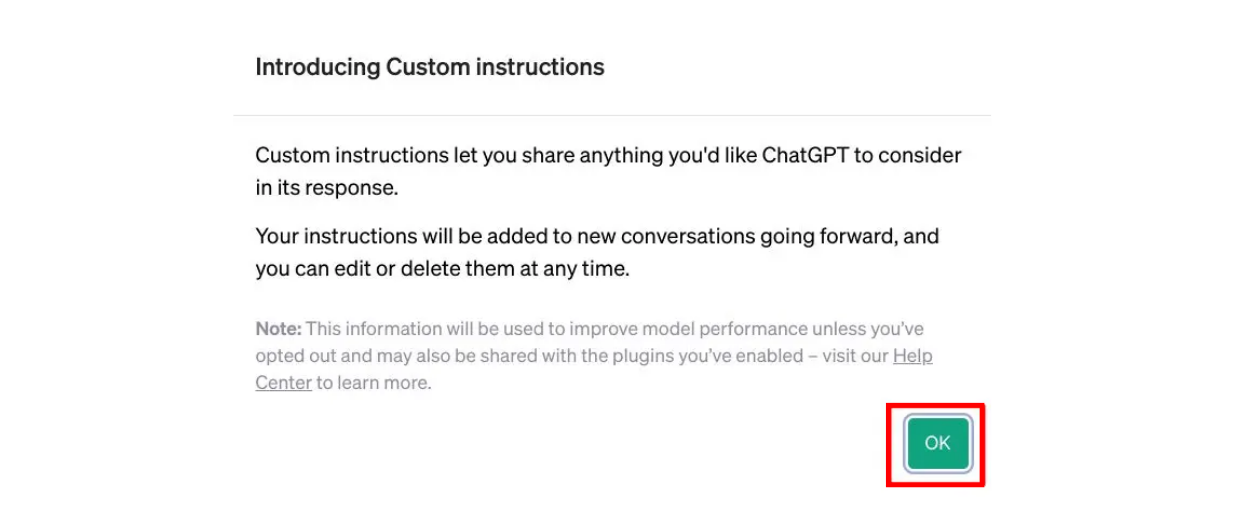 How OpenAI Work With Customised Instructions For ChatGPT 2 pop-up message