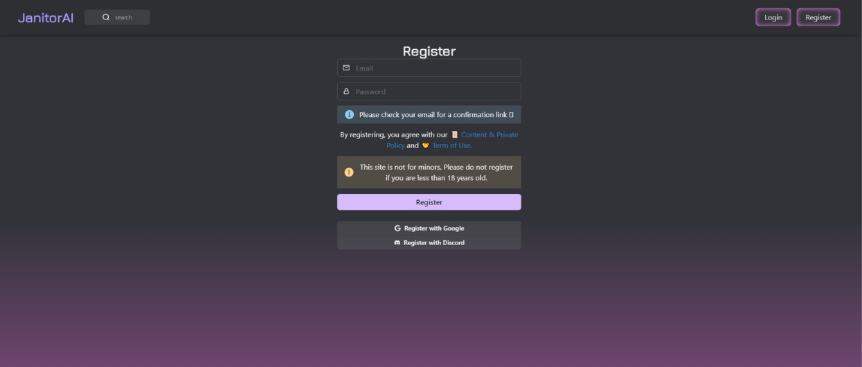 Register at JanitorAI